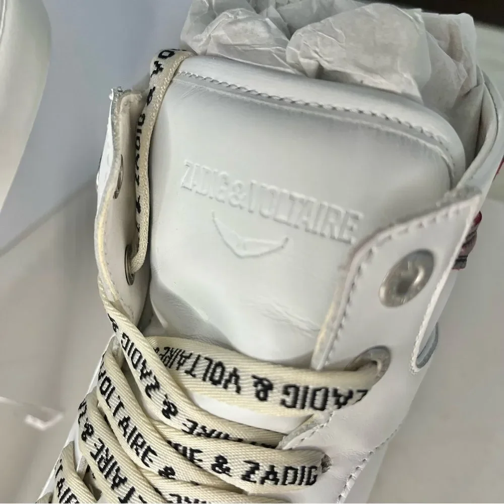 Zadig and Voltaire High Flash Calfskin Sneakers, Red‎ Lightening Bolt, 7, NIB - Picture 9 of 15